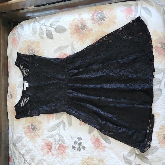 Black Cap Sleeve Tank Lace Dress Classic Classy Vintage Modest Medium Gatsby - Picture 2 of 8